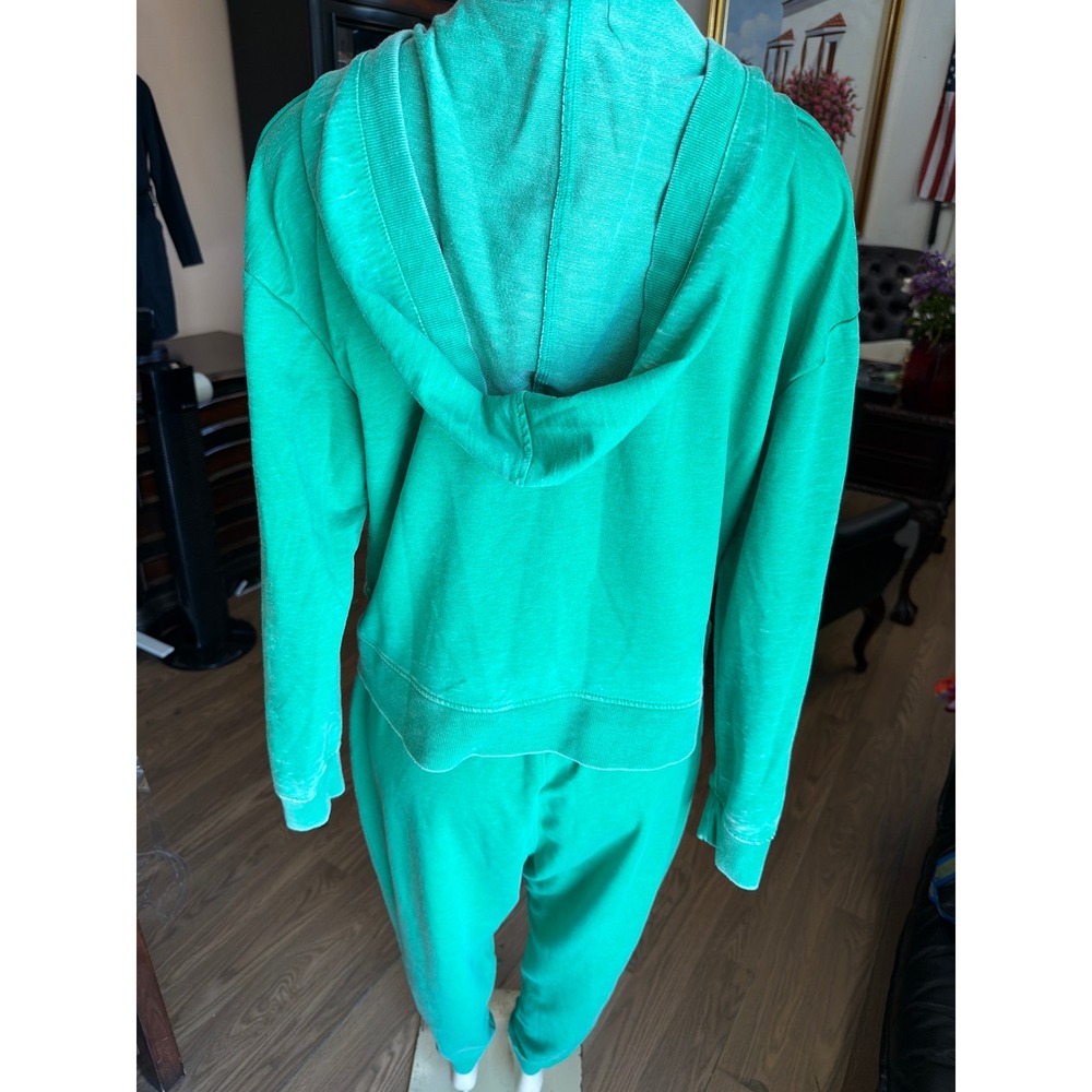 Green V-Neck Hoodie and Joggers 2 Piece Lounge Set Sweatsuit - Picture 6 of 12